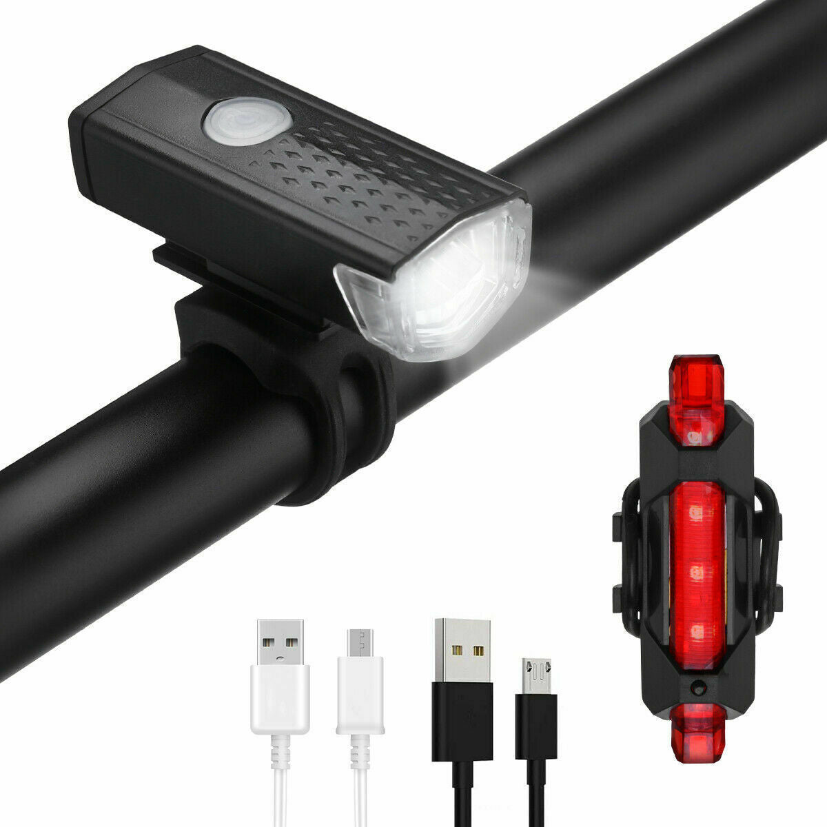 Phare de vélo à LED rechargeable par USB, éclairage de vélo, éclairage avant et arrière, éclairage de vélo à LED rechargeable par USB, résistant à la pluie 