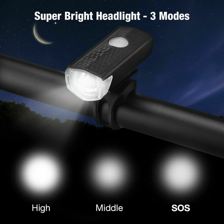 Set Luci LED Bici Ricaricabili USB - Faro Anteriore + Fanale Posteriore Impermeabile Luci e Sicurezza Bici