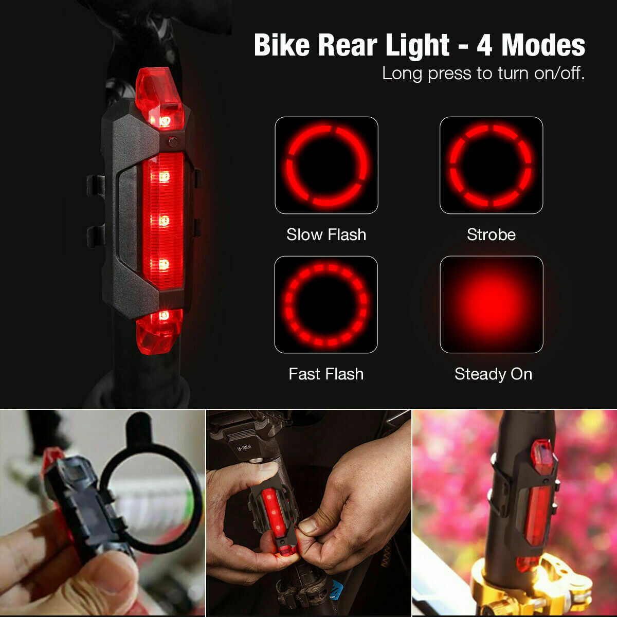 Phare de vélo à LED rechargeable par USB, éclairage de vélo, éclairage avant et arrière, éclairage de vélo à LED rechargeable par USB, résistant à la pluie 
